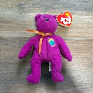 Vintage (1999) McDonald’s Ty Beanie Baby Millennium The Bear Purple Toy 5" w/Tag
